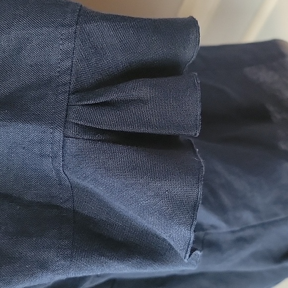 TALBOTS Navy Blue 100% Irish Linen Button Down Patch Pocket Ruffle Cuff Blouse - Picture 6 of 10
